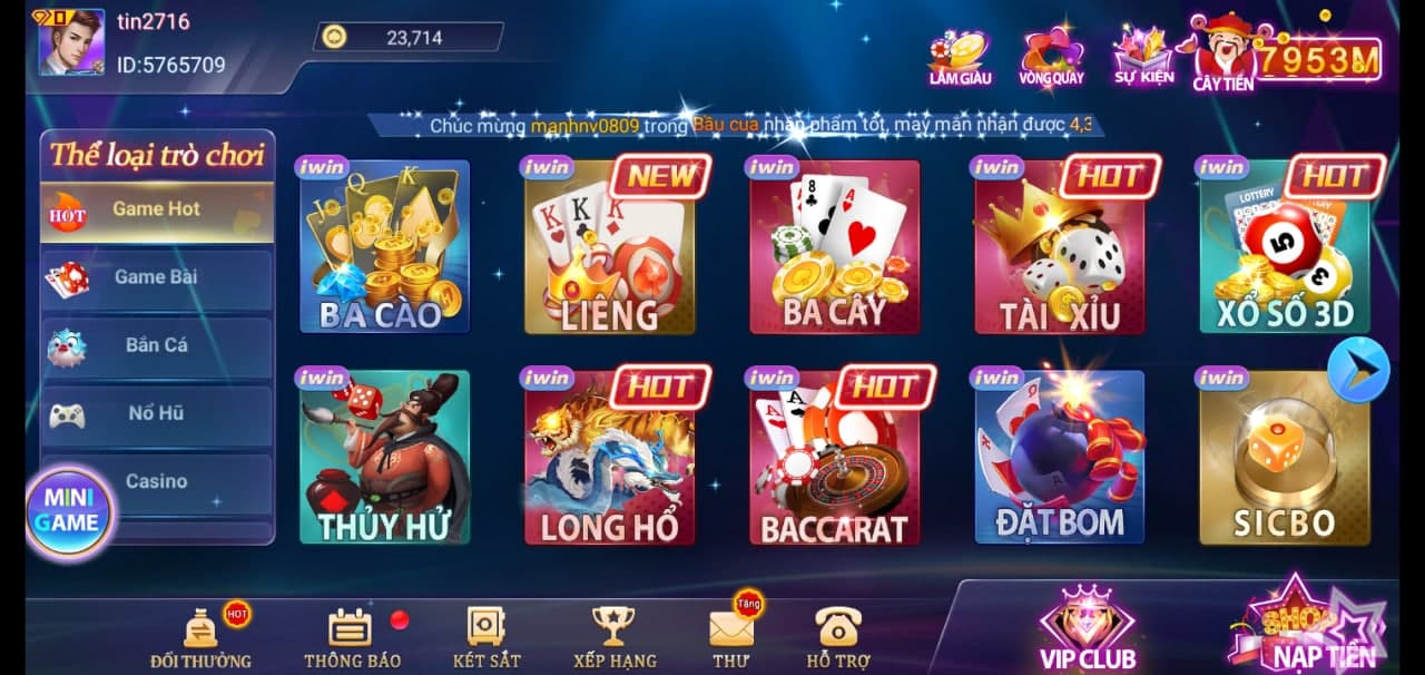 giao diện app game iwin